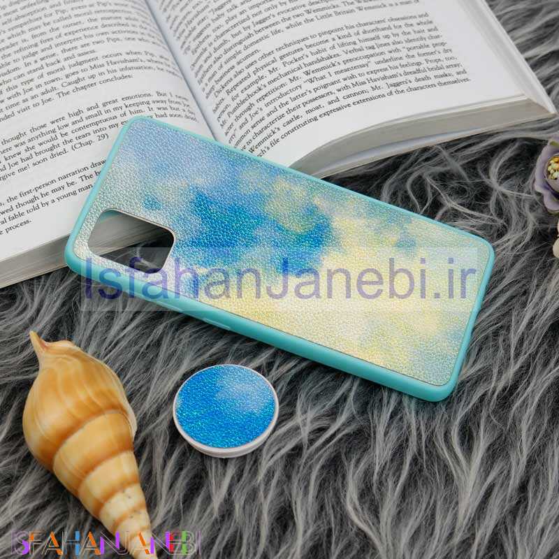 اصفهان جانبی-قاب چرمی هولوگرامی پاپ سوکت دار Samsung Galaxy A51 سبز آبی