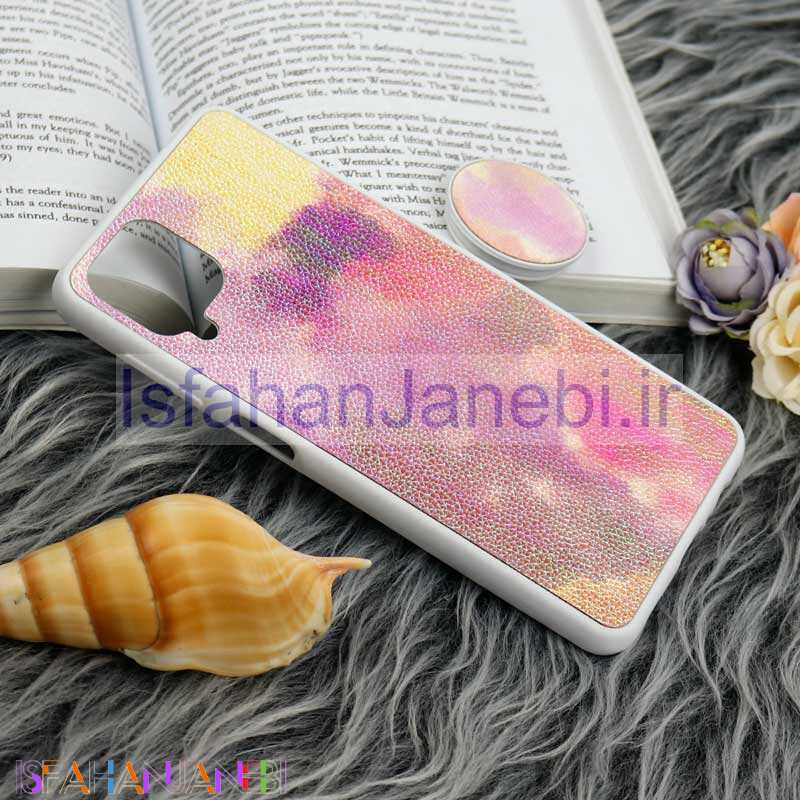 اصفهان جانبی-قاب چرمی هولوگرامی پاپ سوکت دار Samsung Galaxy A12 سفید