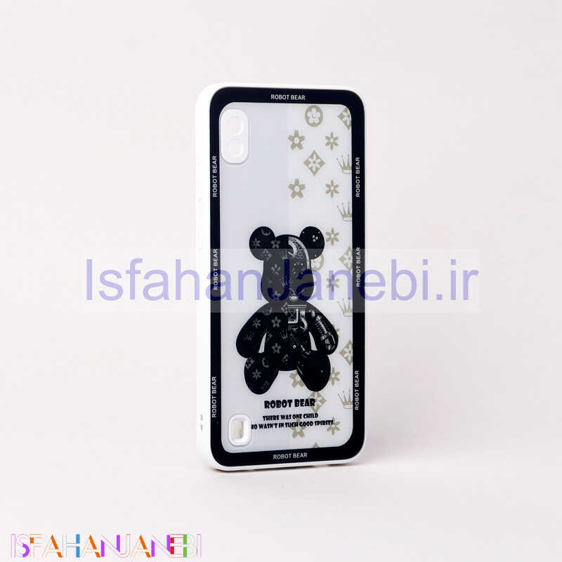 اصفهان جانبی-قاب پشت گلسی Robot Bear محافظ لنزدار Samsung Galaxy A10 سفید