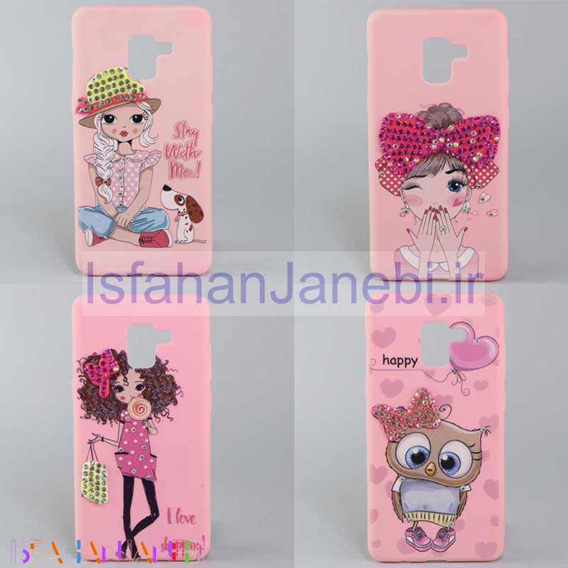 اصفهان جانبی-قاب ژله ای نگین دار صورتی Samsung A8 Plus