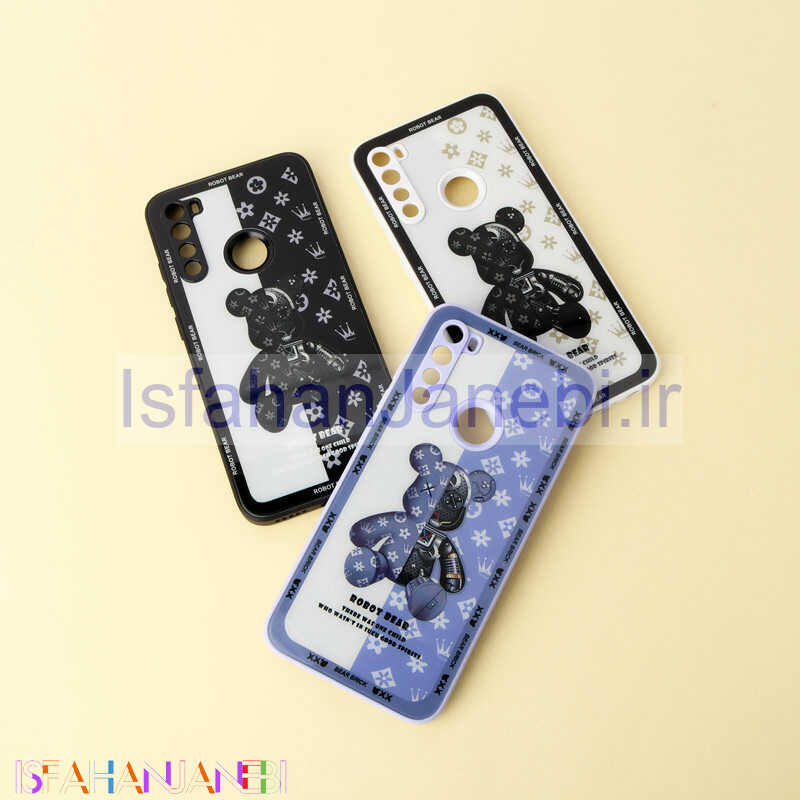اصفهان جانبی-قاب پشت گلسی Robot Bear محافظ لنزدار Xiaomi Redmi Note 8