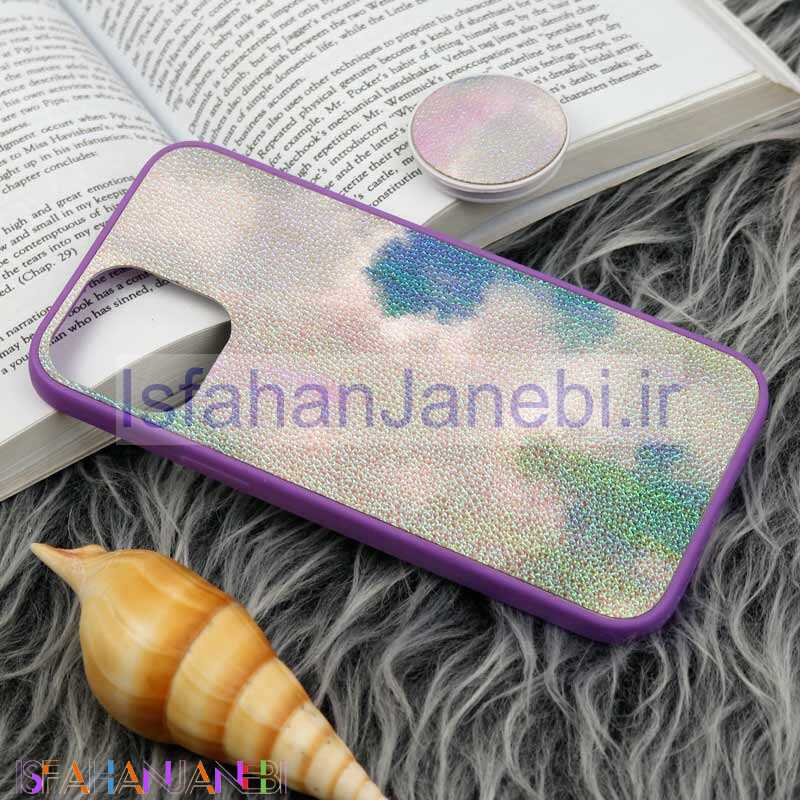 اصفهان جانبی-قاب چرمی هولوگرامی پاپ سوکت دار iPhone 12 Pro Max بنفش