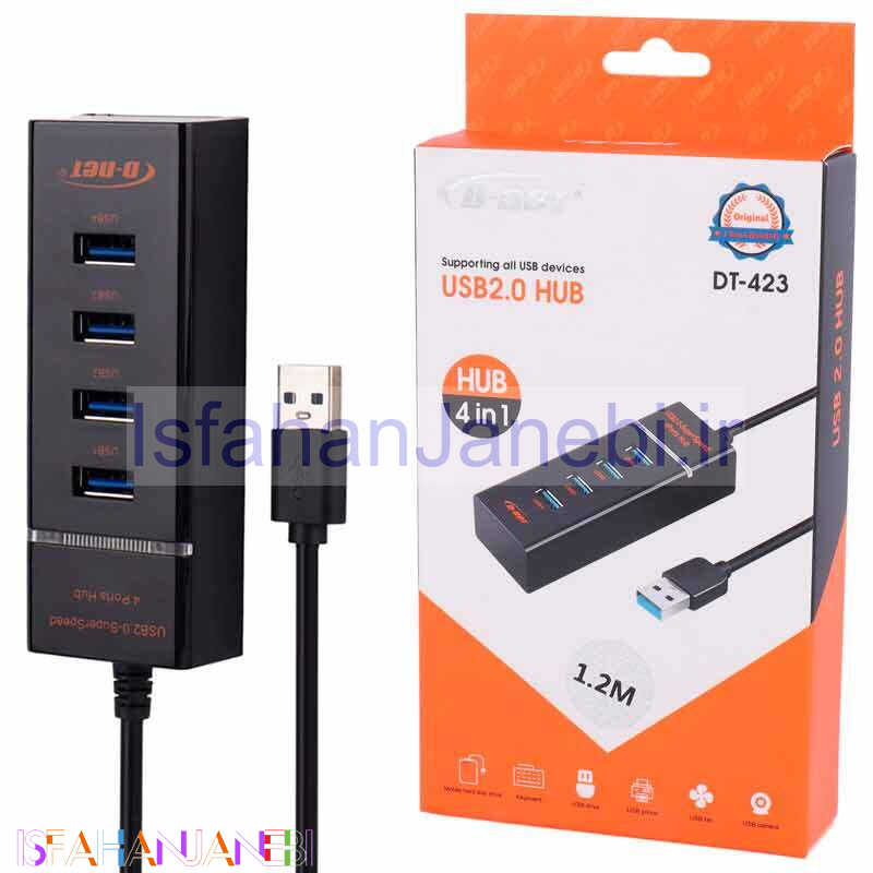 اصفهان جانبی-هاب 4 پورت USB 2.0 دی نت DT-423 طول 1.2 متر
