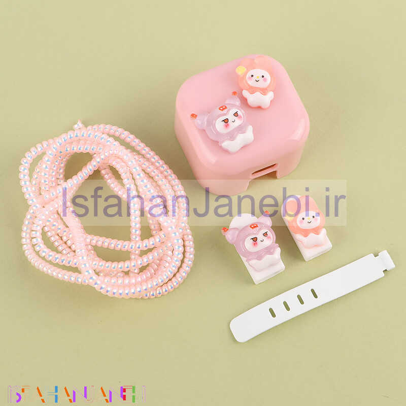 اصفهان جانبی-ست محافظ کابل و کلگی شارژر آیفون صورتی کد 2