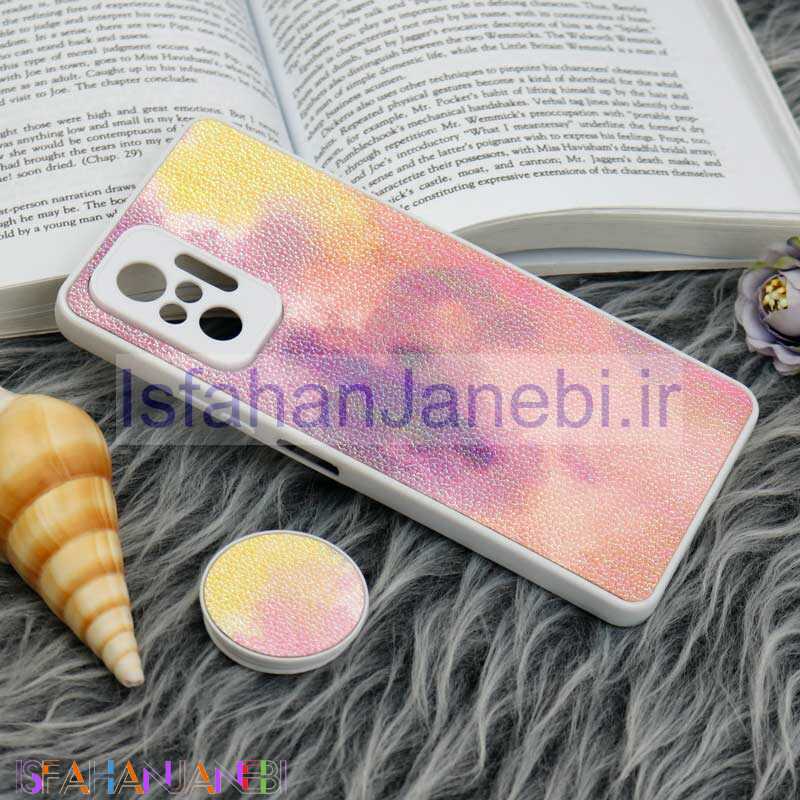 اصفهان جانبی-قاب چرمی هولوگرامی پاپ سوکت دار Xiaomi Redmi Note 10 Pro سفید