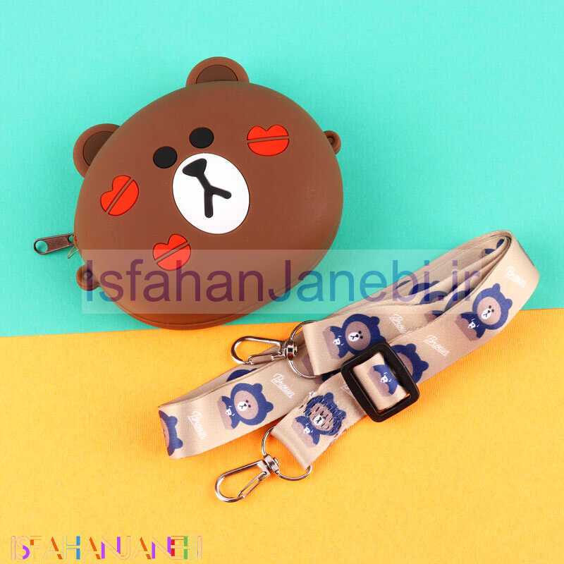 اصفهان جانبی-کیف هندزفری سیلیکونی بنددار خرس قهوه ای