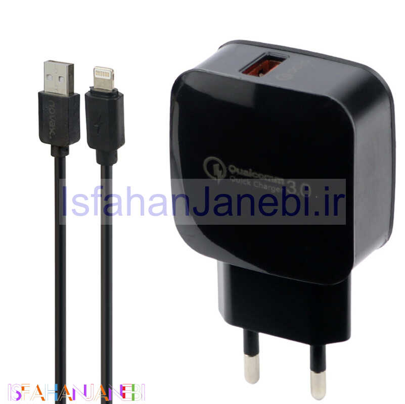 اصفهان جانبی-شارژر دیواری فست شارژ Novax CH-101 QC3.0 PD 2.4A 18W + کابل آیفونی
