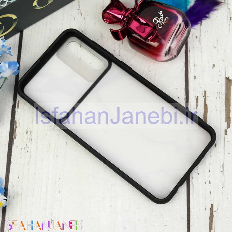 اصفهان جانبی-قاب طرحدار محافظ لنزدار کشویی + پاپ سوکت طرح سنگی سفید سامسونگ A50 سری C