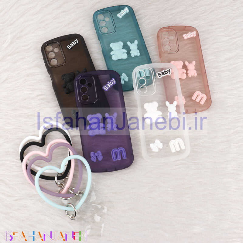 اصفهان جانبی-قاب برجسته عروسکی محافظ لنزدار + آویز قلبی Samsung Galaxy A14 4G / A14 5G