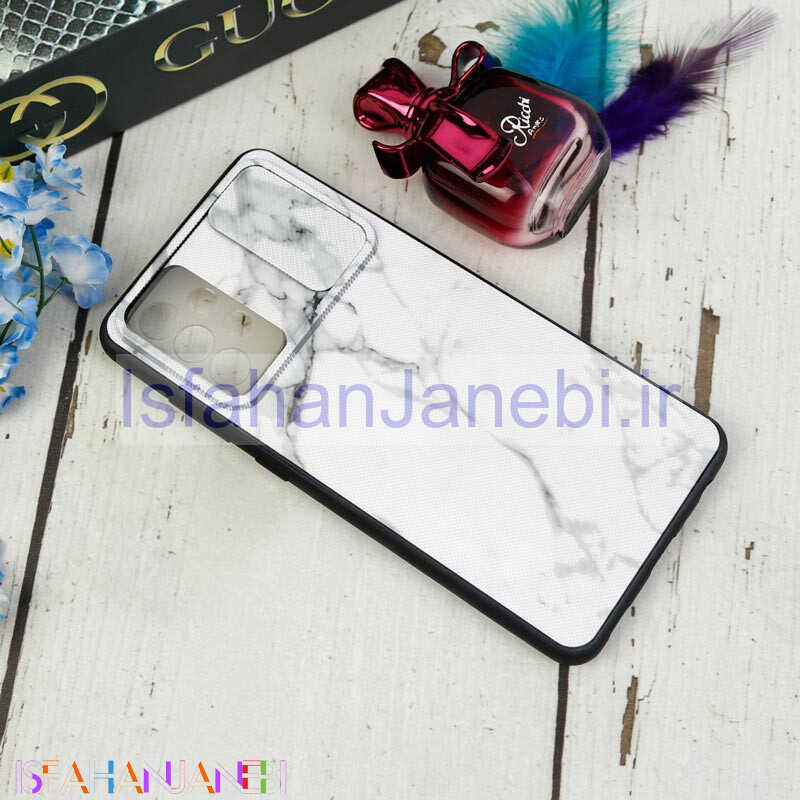 اصفهان جانبی-قاب طرحدار محافظ لنزدار کشویی طرح سنگی سفید سامسونگ A72 سری C