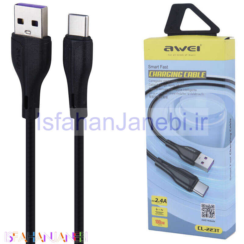 اصفهان جانبی-کابل تایپ سی فست شارژ Awei CL-223T 2.4A 1m