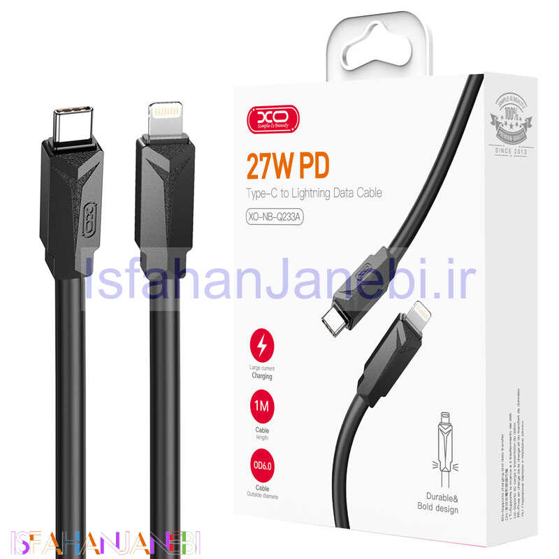 اصفهان جانبی-کابل تبدیل فست شارژ XO XO-Q233A Type-C To Lighting PD 27W 1m