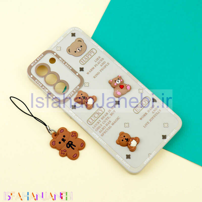 اصفهان جانبی-قاب عروسکی خرس برجسته محافظ لنزدار + آویز خرسی Samsung Galaxy S21 FE 5G