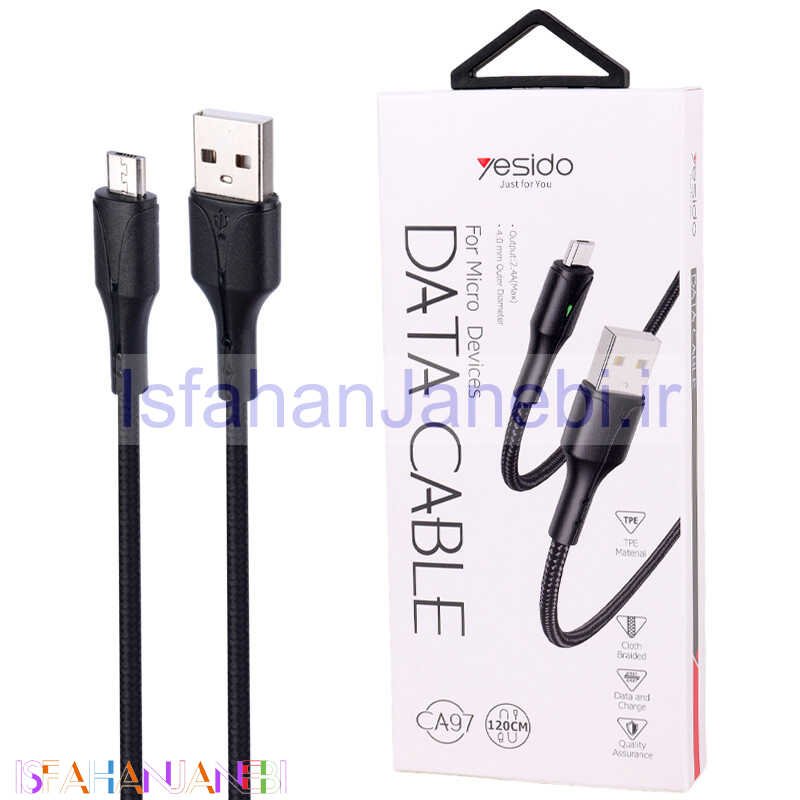 اصفهان جانبی-کابل میکرو یو اس بی فست شارژ Yesido CA97 2.4A 1.2m