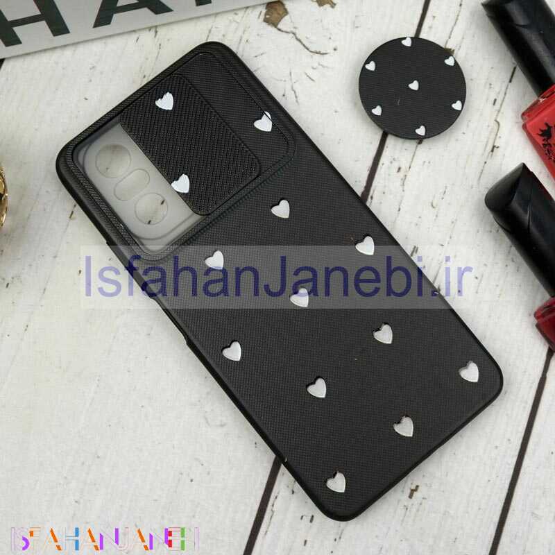 اصفهان جانبی-قاب طرحدار محافظ لنزدار کشویی + پاپ سوکت طرح قلب سفید شیائومی Poco F3 سری B