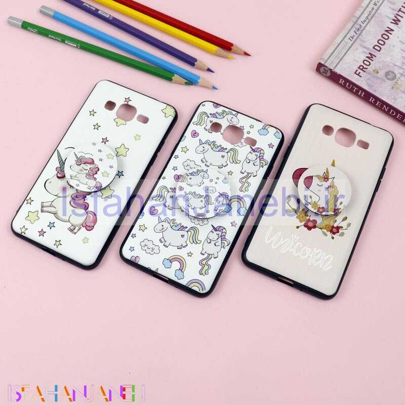 اصفهان جانبی-قاب فانتزی برجسته + پاپ سوکت طرح یونیکورن سامسونگ J2 Prime سری D