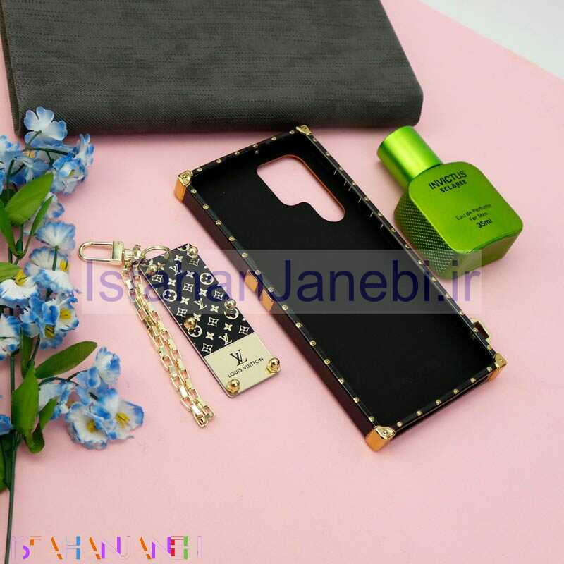 اصفهان جانبی-قاب فانتزی صندوقی LV مشکی طلایی + آویز دستی Samsung Galaxy S22 Ultra