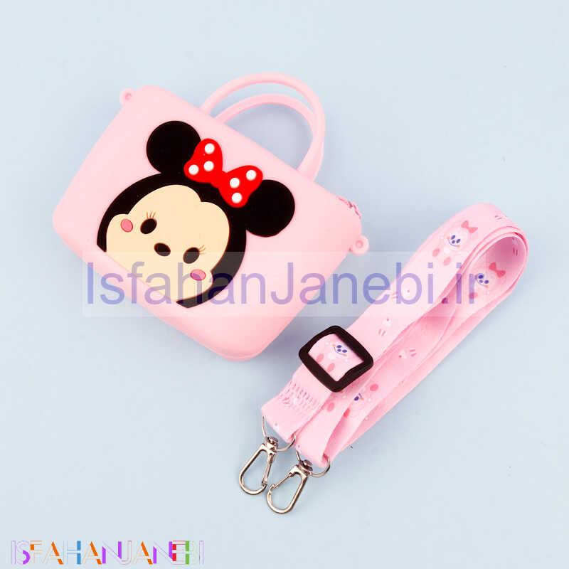 اصفهان جانبی-کیف هندزفری سیلیکونی بند دار طرح کیف مینی موس صورتی
