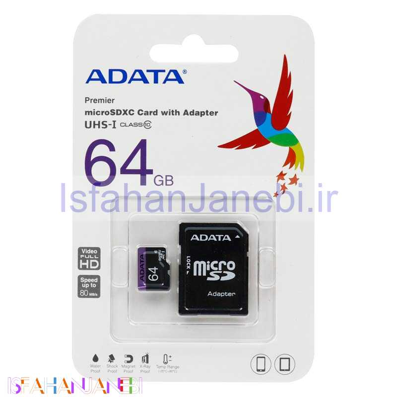اصفهان جانبی-رم میکرو 64 گیگ ای دیتا Adata Premier U1 C10 80MB/s + خشاب