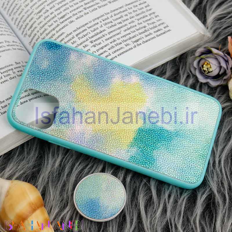 اصفهان جانبی-قاب چرمی هولوگرامی پاپ سوکت دار iPhone 11 Pro Max سبز آبی