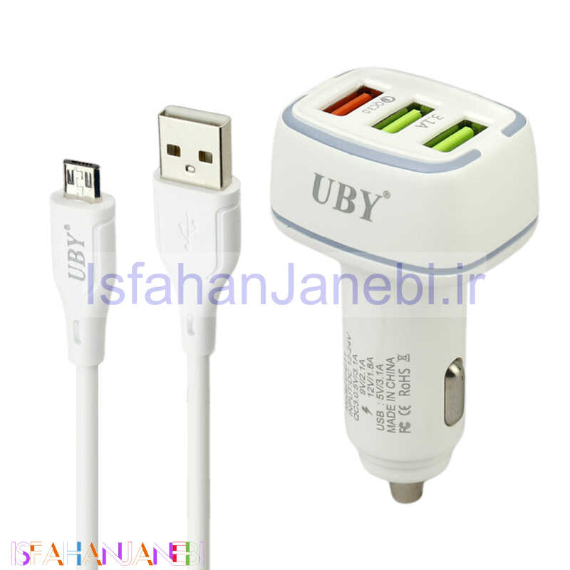اصفهان جانبی-شارژر فندکی فست شارژ UBY U-C11 3.1A QC3.0 + کابل میکرو یو اس بی