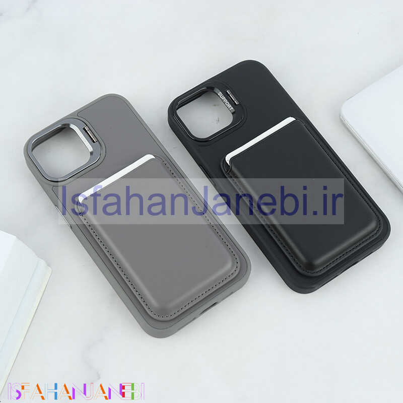 اصفهان جانبی-قاب مگ سیف Support آیفون iPhone 13 / 14 جاکارتی دار استندشو با محافظ لنز رینگی