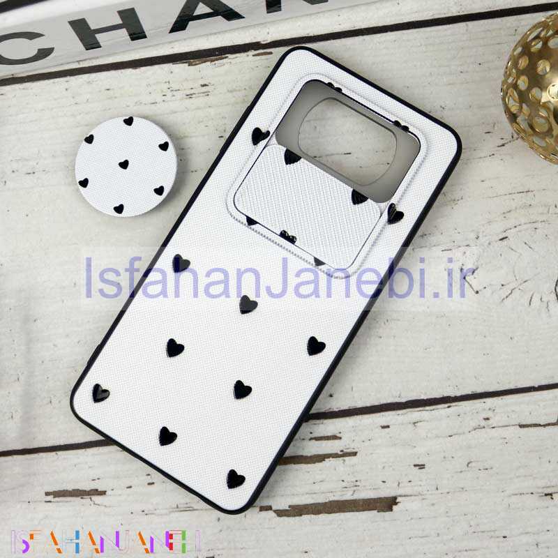 اصفهان جانبی-قاب طرحدار محافظ لنزدار کشویی + پاپ سوکت طرح قلب مشکی شیائومی Poco X3 سری B