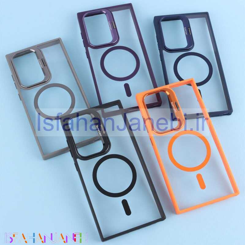 اصفهان جانبی-قاب PC مگ سیف استندشو با محافظ لنز رینگی سامسونگ Galaxy S24 Ultra