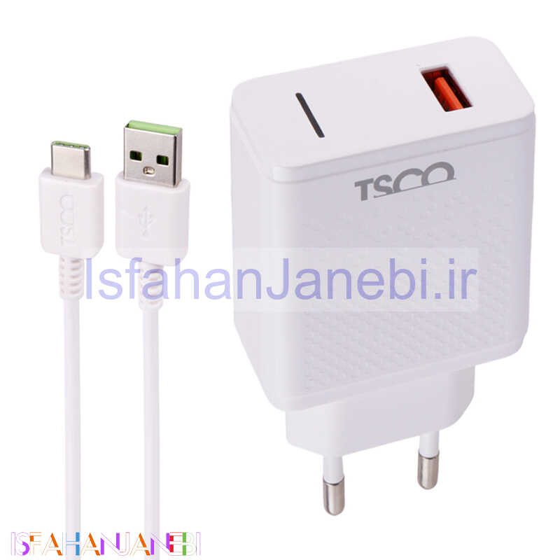 اصفهان جانبی-شارژر دیواری فست شارژ TSCO TTC 64 QC3 PD 3A 18W + کابل تایپ سی