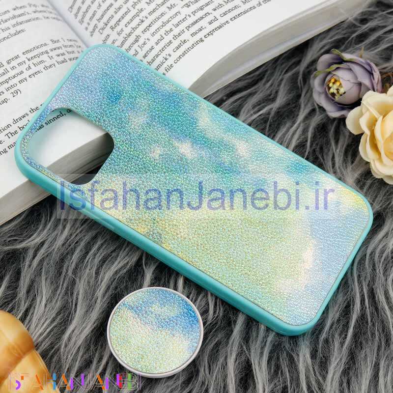 اصفهان جانبی-قاب چرمی هولوگرامی پاپ سوکت دار iPhone 11 Pro سبز آبی