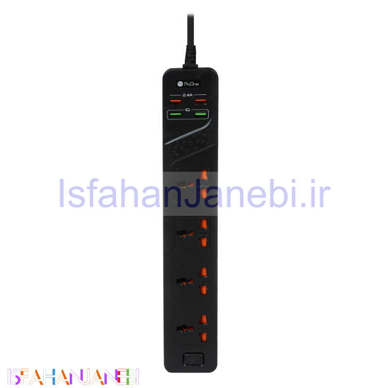 اصفهان جانبی-چند راهی 4 خانه برق ارت دار پرووان PSP10 با کابل 2 متری + شارژر USB
