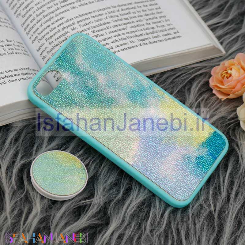اصفهان جانبی-قاب چرمی هولوگرامی پاپ سوکت دار iPhone 7/8 سبز آبی
