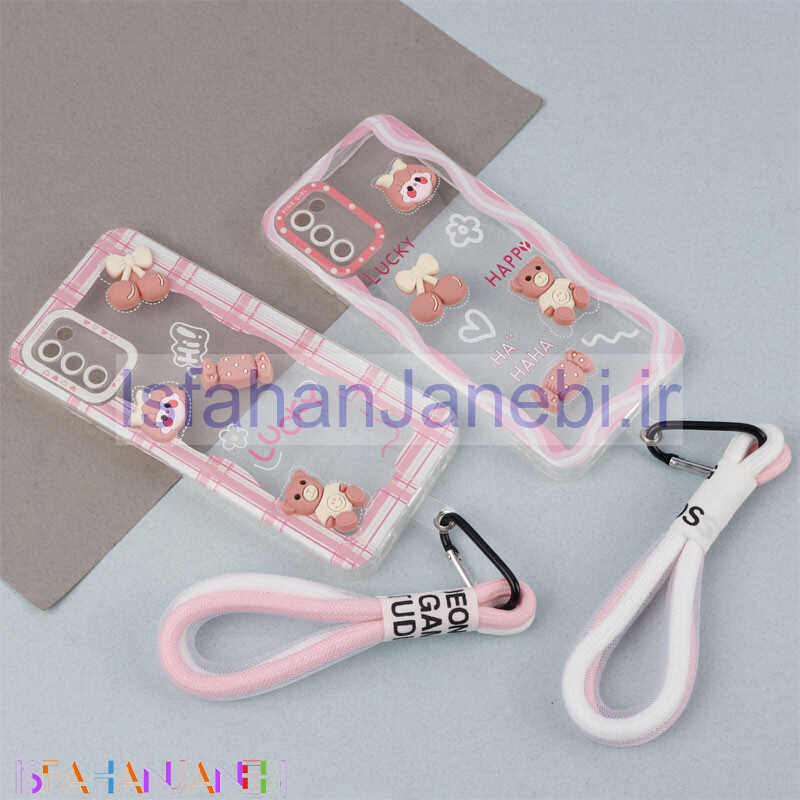 اصفهان جانبی-قاب ژله ای عروسک برجسته محافظ لنزدار + بند آویز لنیارد Samsung Galaxy A03s