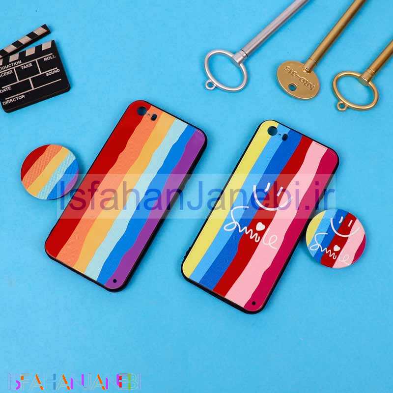 اصفهان جانبی-قاب فانتزی برجسته + پاپ سوکت طرح رنگین کمان آیفون iPhone 5/5s سری D