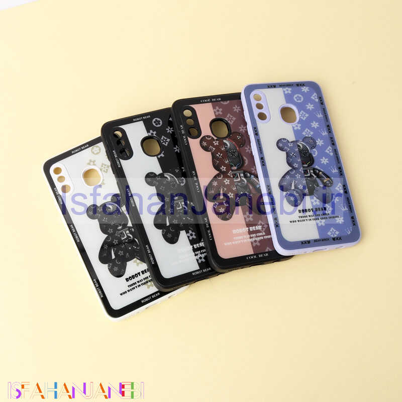اصفهان جانبی-قاب پشت گلسی Robot Bear محافظ لنزدار Samsung Galaxy A20 / A30