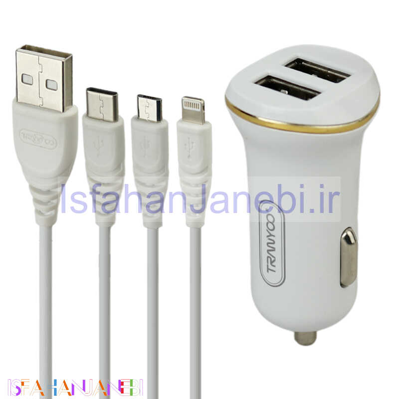 اصفهان جانبی-شارژر فندکی Tranyoo VS1 C1 2.1A 10.5W + کابل 3 سر