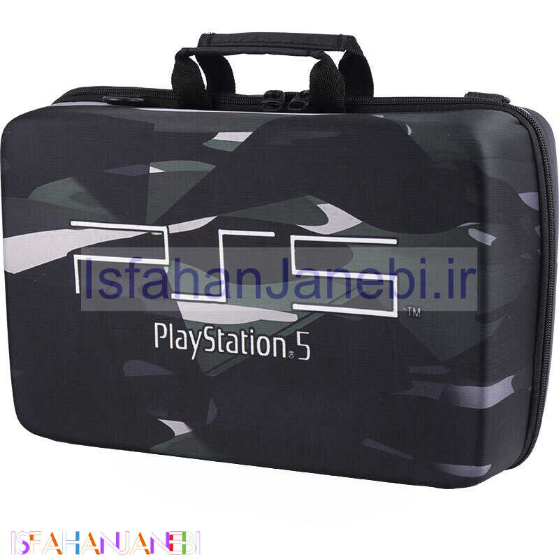 اصفهان جانبی-کیف کنسول بازی PS5 Slim طرح چریکی مشکی سبز