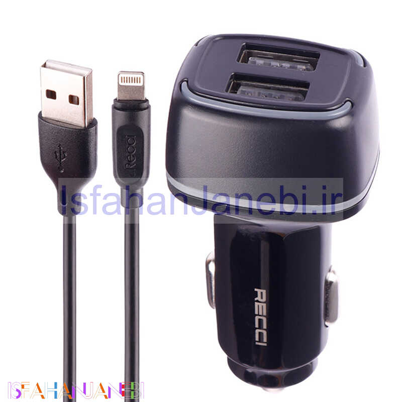 اصفهان جانبی-شارژر فندکی Recci RQ05L 2.4A 12W + کابل آیفونی