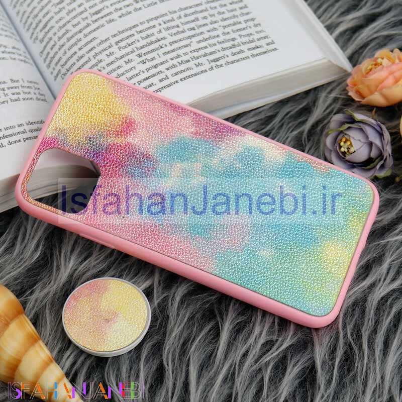 اصفهان جانبی-قاب چرمی هولوگرامی پاپ سوکت دار iPhone 11 Pro Max صورتی