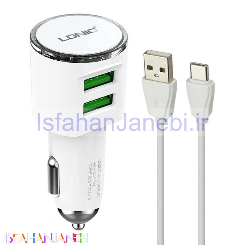 اصفهان جانبی-شارژر فندکی Ldnio DL-C29 3.4A 17W + کابل تایپ سی