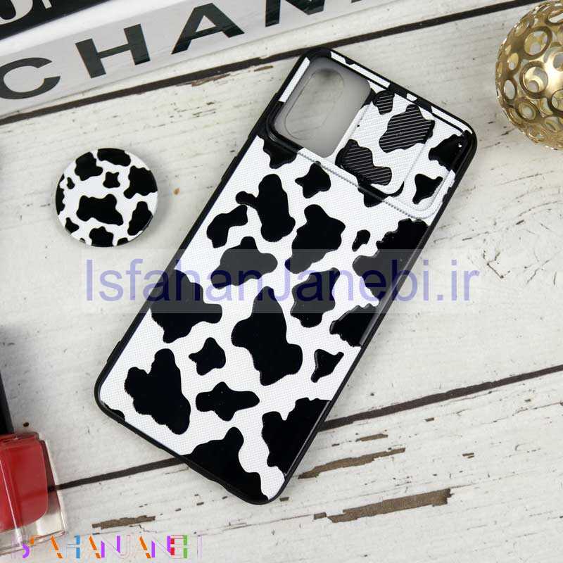 اصفهان جانبی-قاب طرحدار محافظ لنزدار کشویی + پاپ سوکت طرح سیاه و سفید سامسونگ A02 سری B