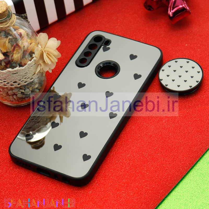 اصفهان جانبی-قاب محافظ لنزدار آینه ای + پاپ سوکت طرح قلب مشکی Xiaomi Redmi Note 8