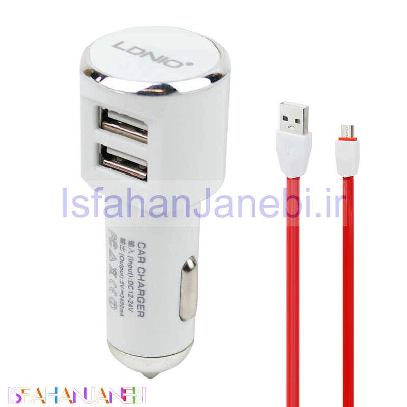 اصفهان جانبی-شارژر فندکی LDNIO DL-C29 3.4A + کابل میکرو یو اس بی