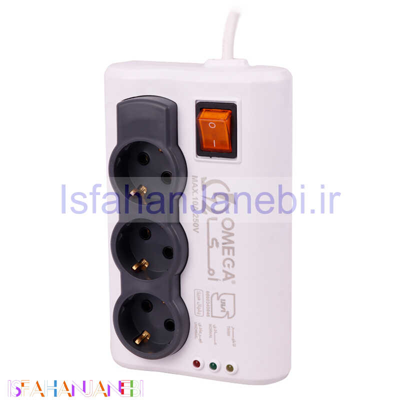 اصفهان جانبی-محافظ برق یخچال و فریزر 3 خانه ارت دار امگا P3100 با کابل 3 متری
