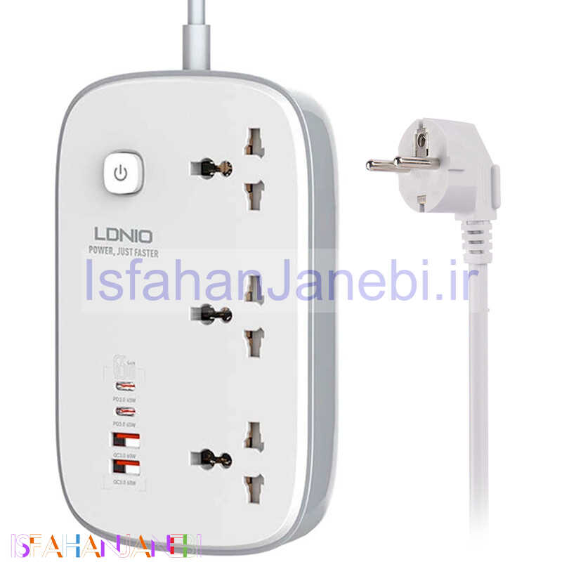 اصفهان جانبی-چند راهی 3 خانه برق ارت دار الدینیو SC3416 با کابل 2 متری + شارژر USB و Type-C