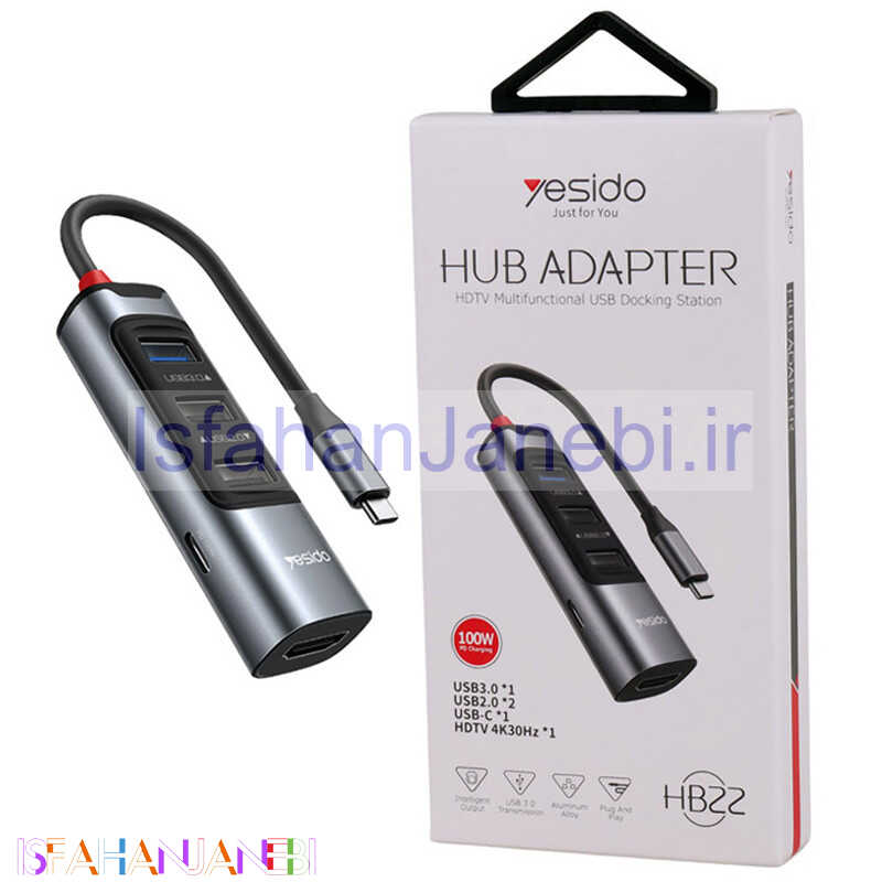 اصفهان جانبی-هاب 5 پورت Type-C یسیدو HB22