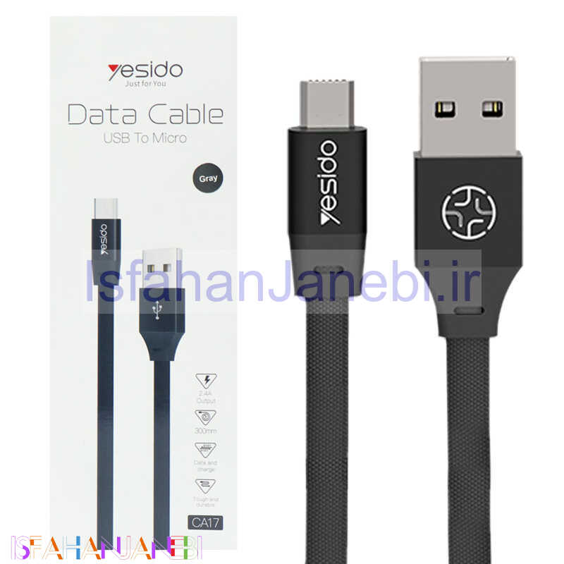 اصفهان جانبی-کابل میکرو یو اس بی Yesido CA17 2.4A 30cm روکش دار