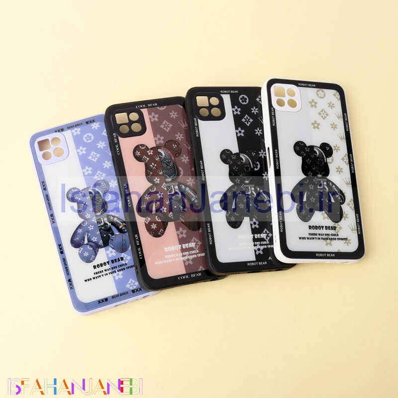 اصفهان جانبی-قاب پشت گلسی Robot Bear محافظ لنزدار Samsung Galaxy A22 5G