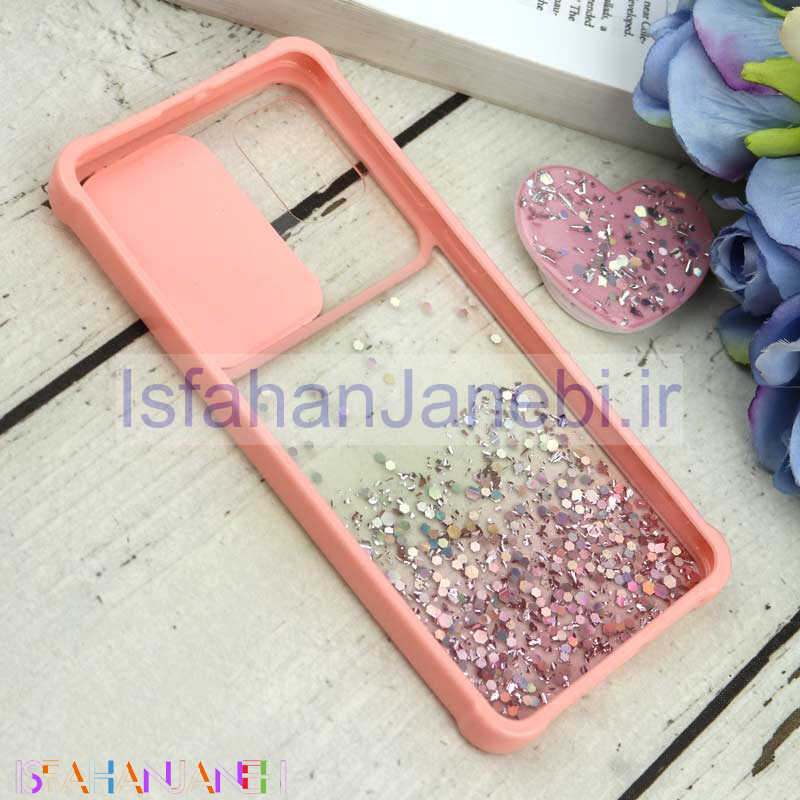 اصفهان جانبی-قاب محافظ لنزدار کشویی اکلیلی شفاف + پاپ سوکت قلبی Samsung Galaxy A31