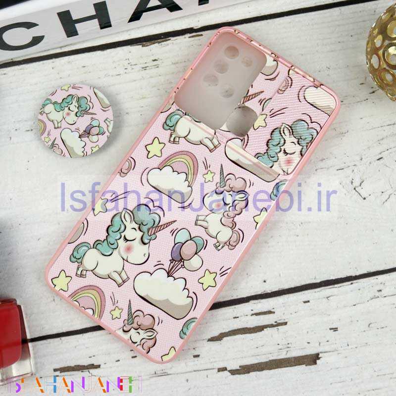 اصفهان جانبی-قاب طرحدار محافظ لنزدار کشویی + پاپ سوکت طرح یونیکورن سامسونگ A21s سری B